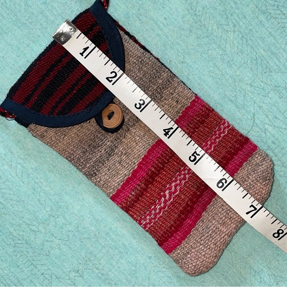 Boho woven bag from Peru with 12” cord button closure and colorful design NWOT - Picture 6 of 10